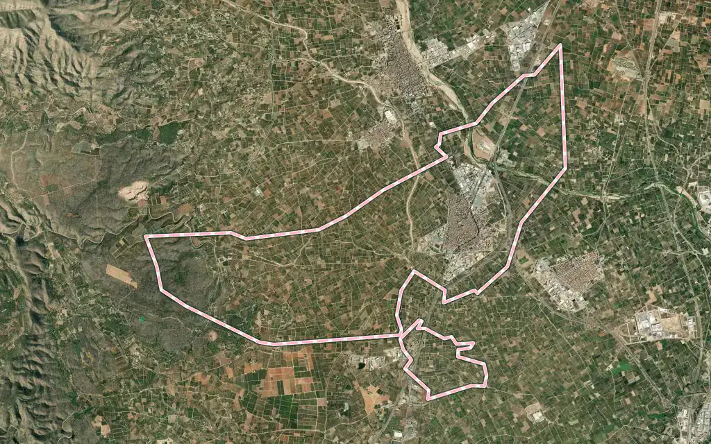Vista satélite de l'Alcúdia con su contorno administrativo