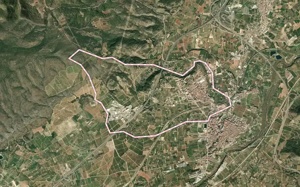 Vista satélite de l'Alcúdia de Crespins con su contorno administrativo