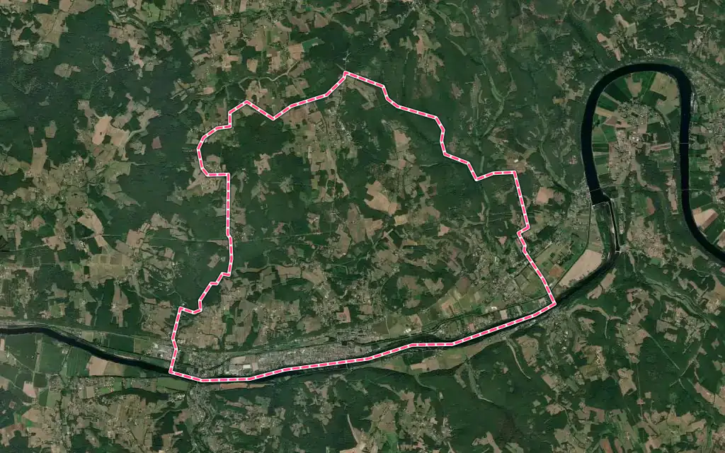 Vue satellite de Lalinde avec ses contours administratifs