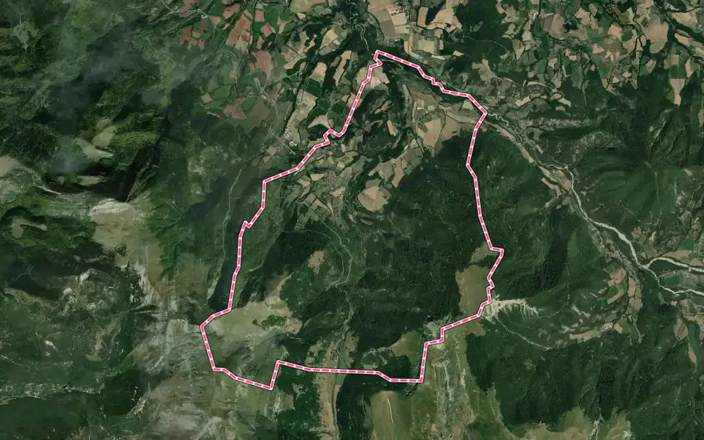 Vue satellite de Lalley avec ses contours administratifs