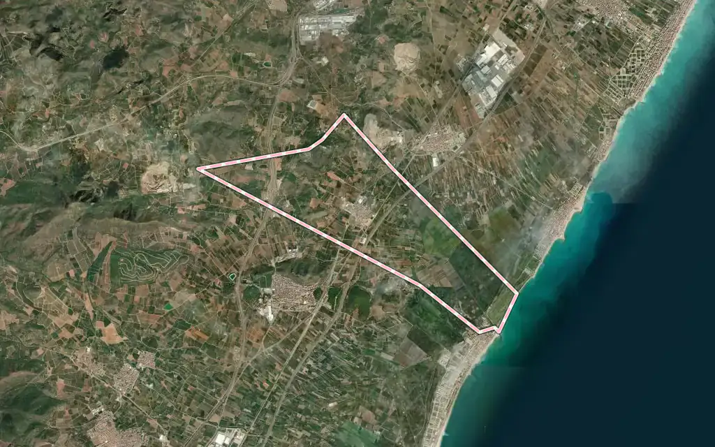Vista satélite de la Llosa con su contorno administrativo