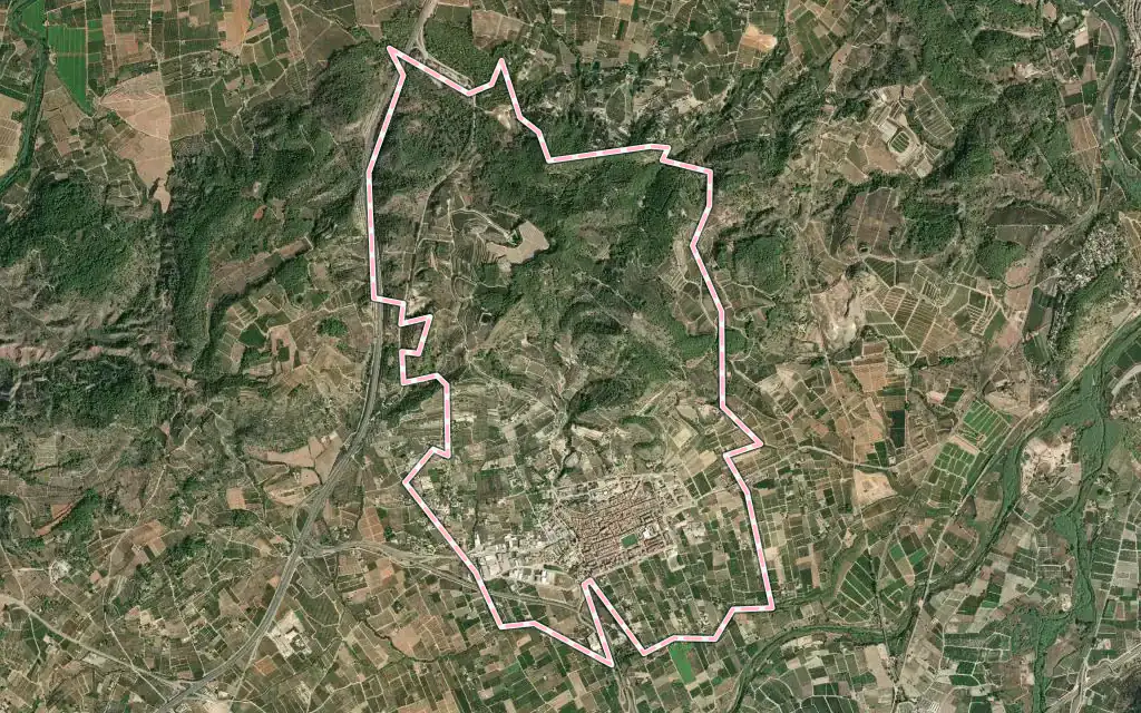 Vista satélite de la Llosa de Ranes con su contorno administrativo