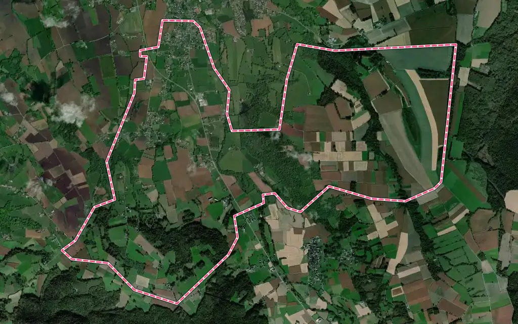 Vue satellite de Lamarque-Pontacq avec ses contours administratifs