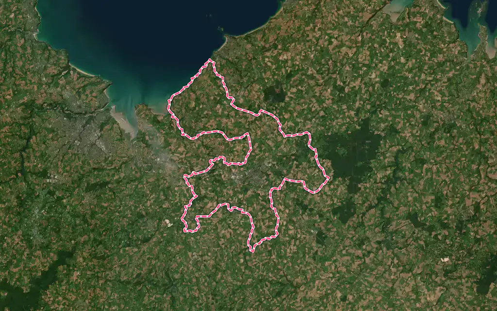 Vue satellite de Lamballe-Armor avec ses contours administratifs