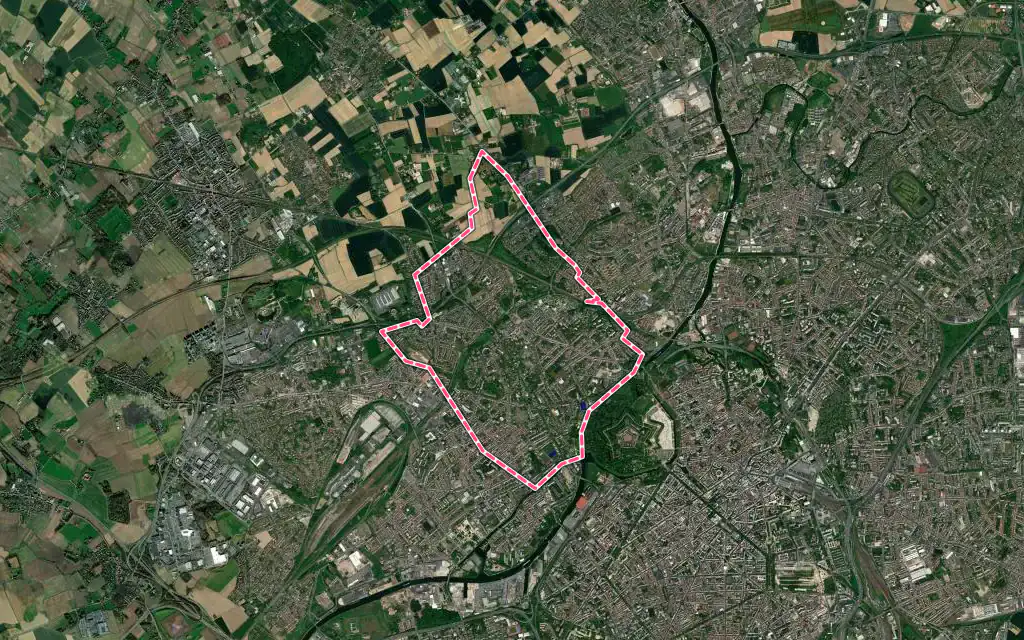 Vue satellite de Lambersart avec ses contours administratifs