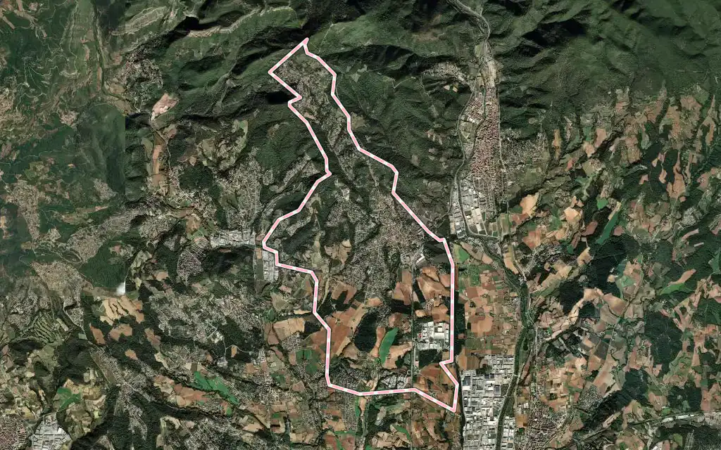 Vista satélite de l'Ametlla del Vallès con su contorno administrativo