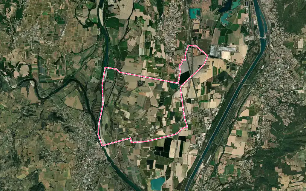 Vue satellite de Lamotte-du-Rhône avec ses contours administratifs