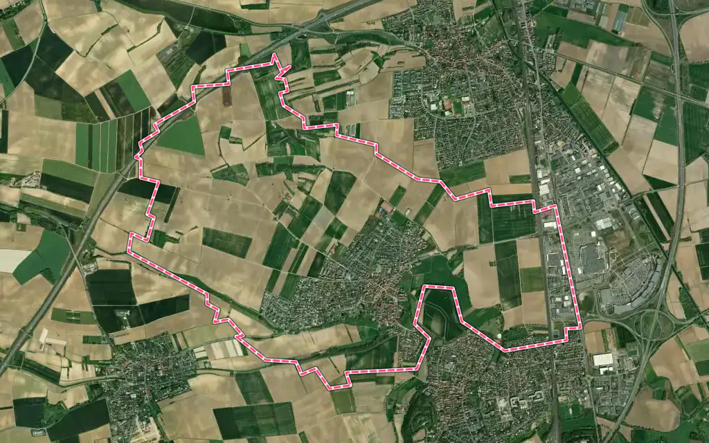Vue satellite de Lampertheim avec ses contours administratifs