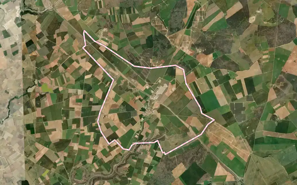 Vista satélite de La Mudarra con su contorno administrativo