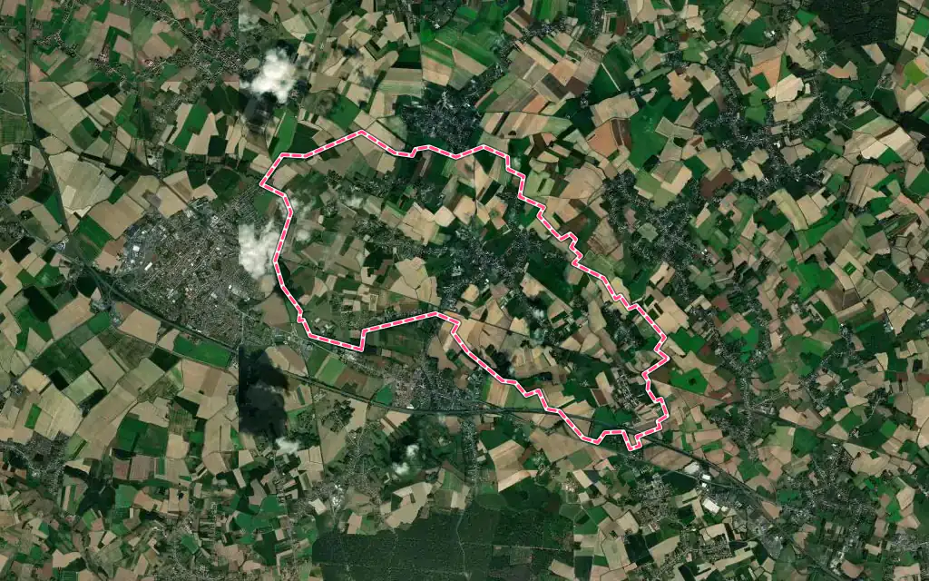 Vue satellite de Landas avec ses contours administratifs