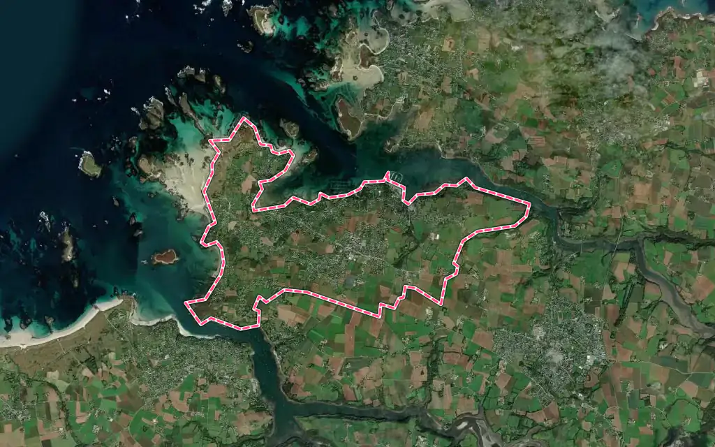 Vue satellite de Landéda avec ses contours administratifs