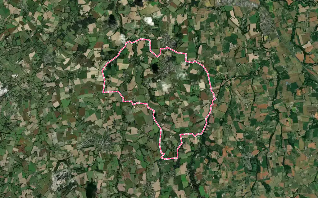 Vue satellite de Landéhen avec ses contours administratifs