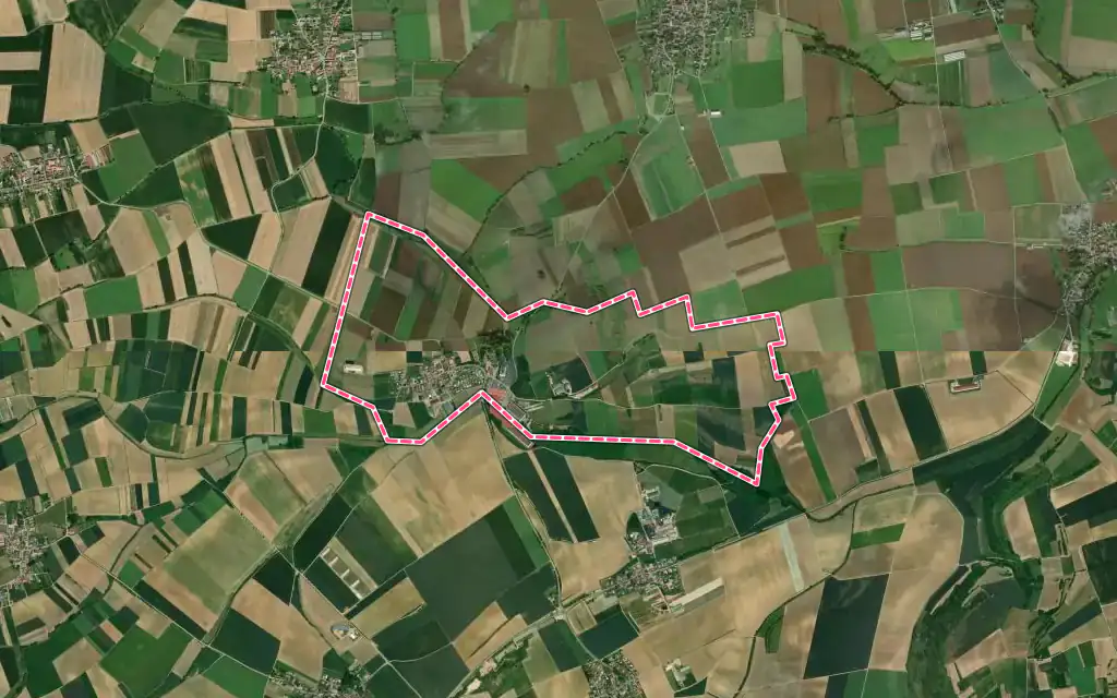 Vue satellite de Landersheim avec ses contours administratifs