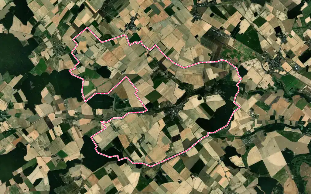 Vue satellite de Landes-le-Gaulois avec ses contours administratifs