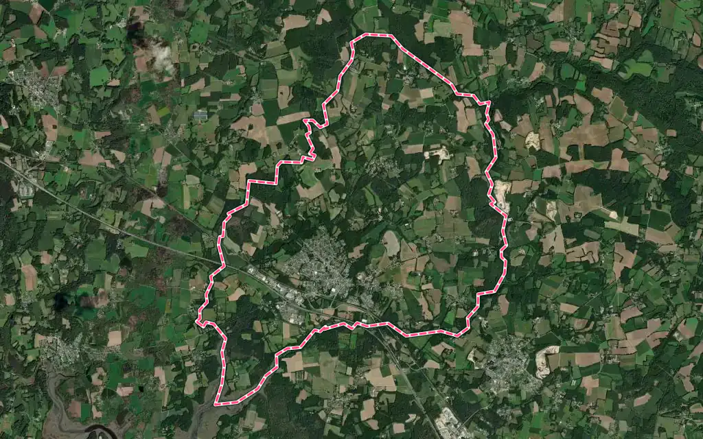Vue satellite de Landévant avec ses contours administratifs