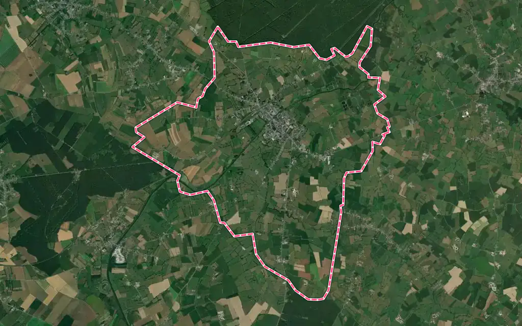 Vue satellite de Landrecies avec ses contours administratifs