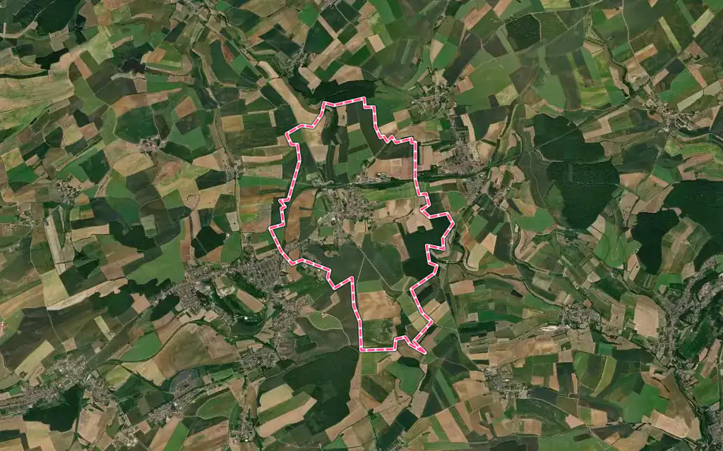 Vue satellite de Landres avec ses contours administratifs