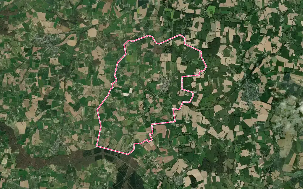 Vue satellite de Landujan avec ses contours administratifs