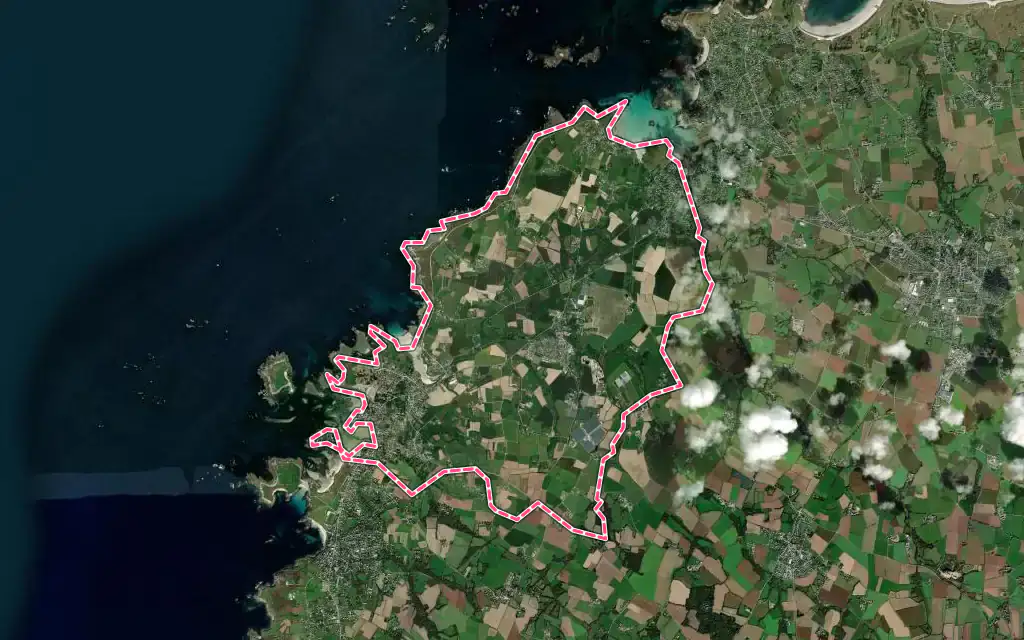 Vue satellite de Landunvez avec ses contours administratifs