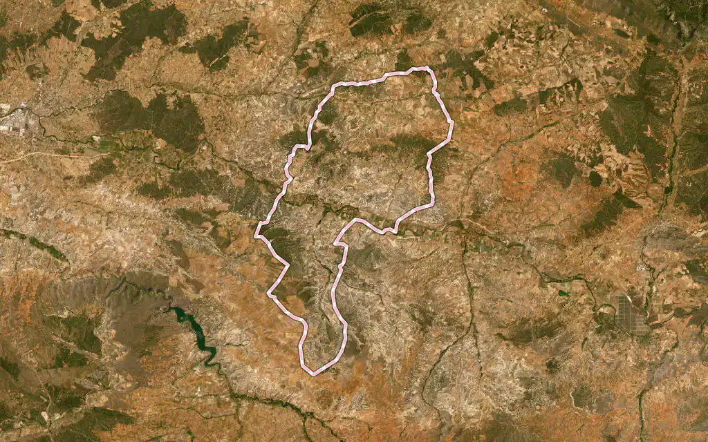 Vista satélite de Langa-de-Duero con su contorno administrativo