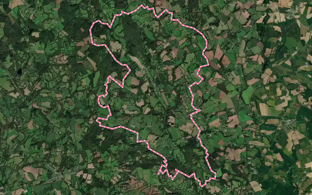 Vue satellite de Langoëlan avec ses contours administratifs