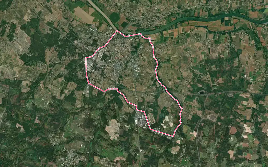 Vue satellite de Langon avec ses contours administratifs