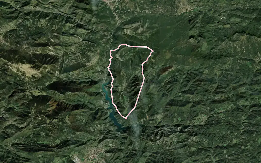 Vista satélite de la Nou de Berguedà con su contorno administrativo