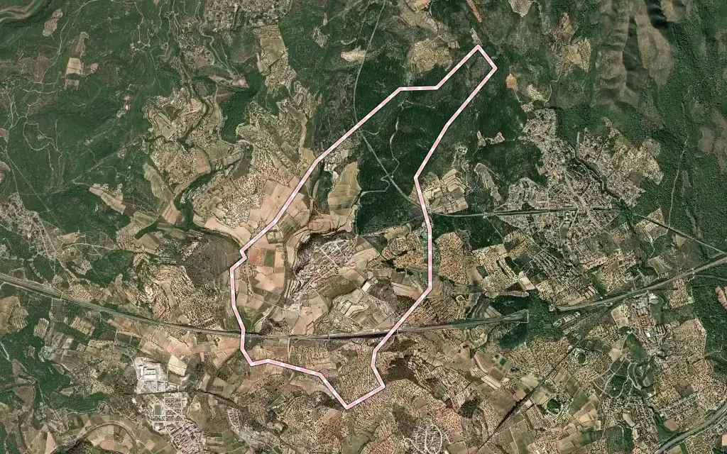 Vista satélite de la Nou de Gaià con su contorno administrativo