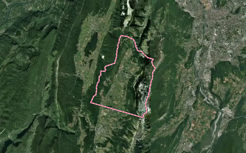 Vue satellite de Lans-en-Vercors avec ses contours administratifs