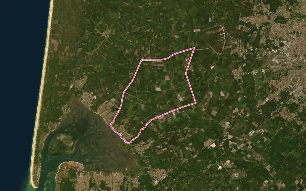Vue satellite de Lanton avec ses contours administratifs