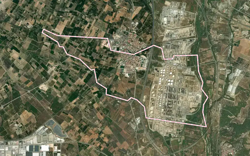 Vista satélite de la Pobla de Mafumet con su contorno administrativo