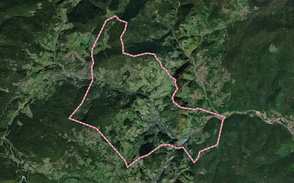 Vue satellite de Lapoutroie avec ses contours administratifs