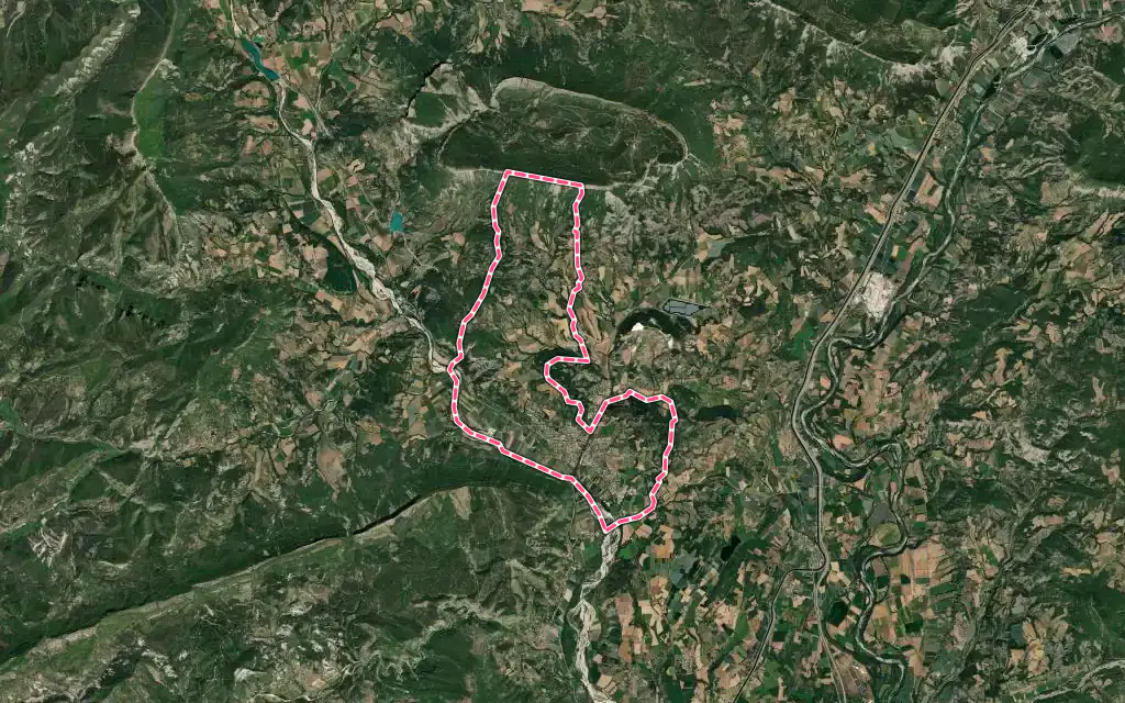 Vue satellite de Laragne-Montéglin avec ses contours administratifs