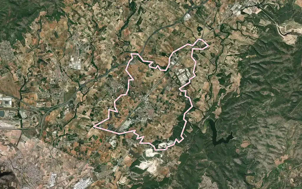 Vista satélite de l'Arboç con su contorno administrativo