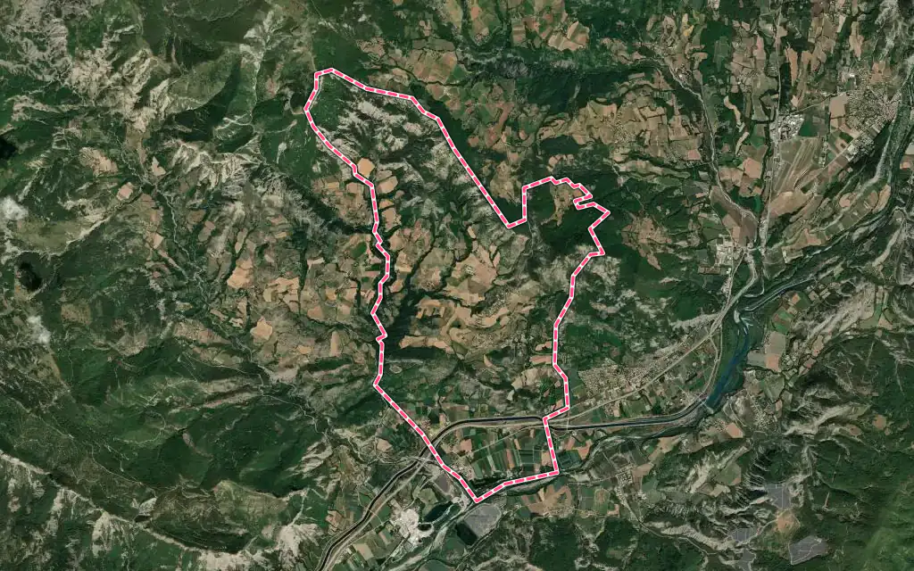 Vue satellite de Lardier-et-Valença avec ses contours administratifs