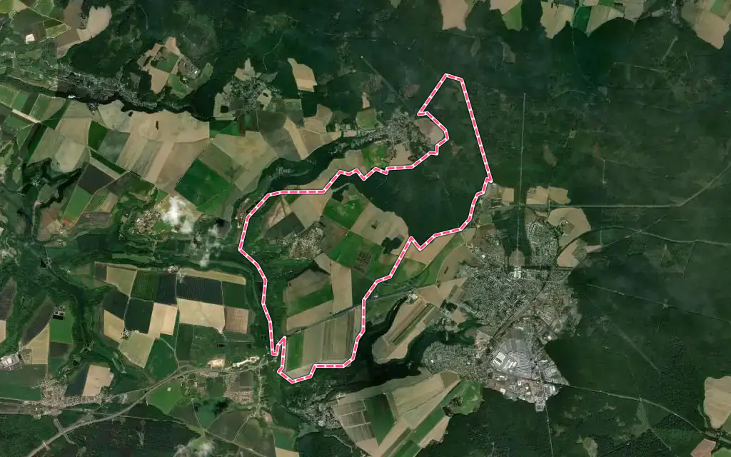 Vue satellite de Largny-sur-Automne avec ses contours administratifs
