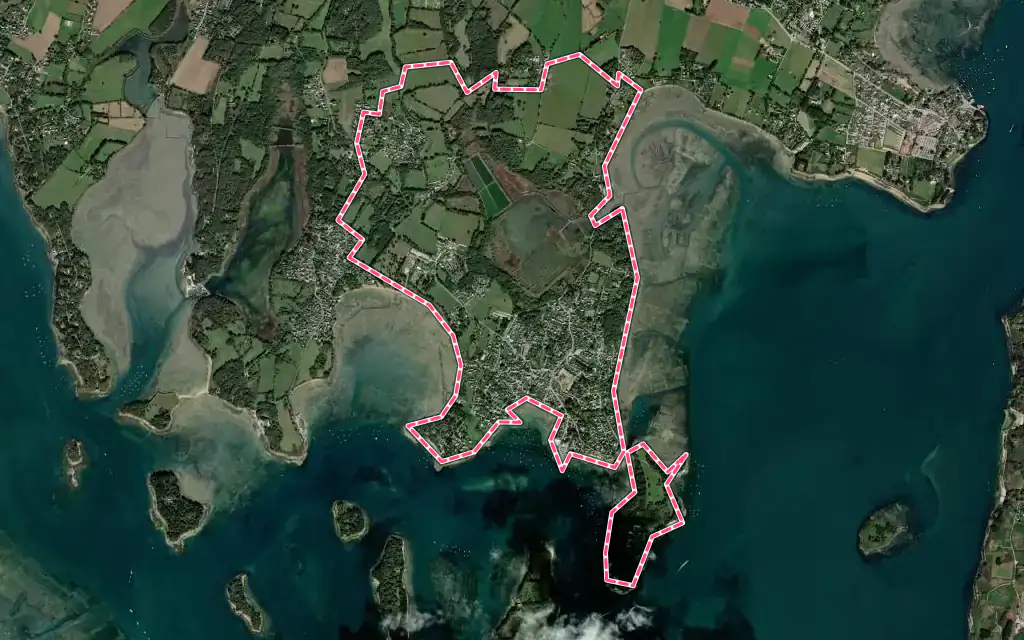 Vue satellite de Larmor-Baden avec ses contours administratifs