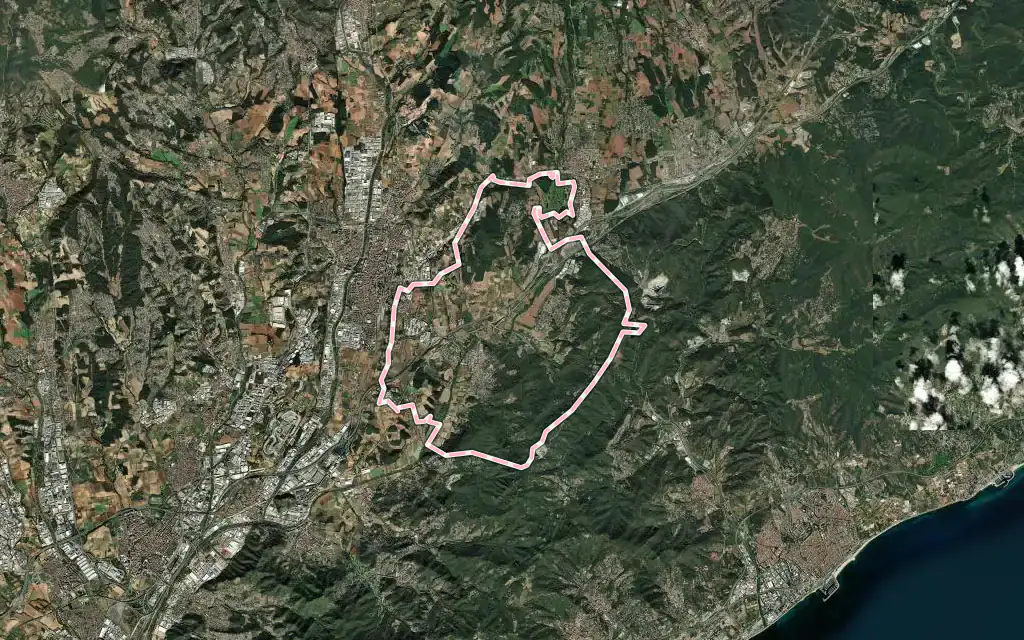 Vista satélite de la Roca del Vallès con su contorno administrativo