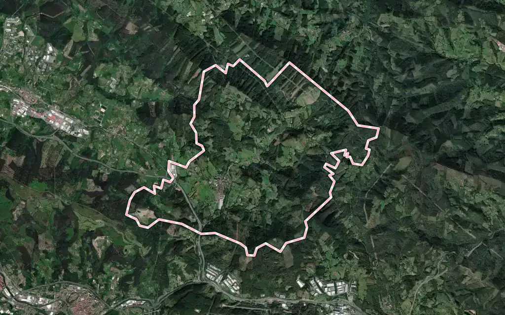 Vista satélite de Larrabetzu con su contorno administrativo