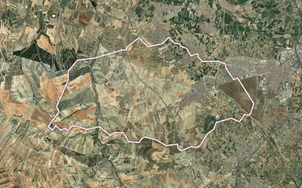 Vista satélite de Las Gabias con su contorno administrativo
