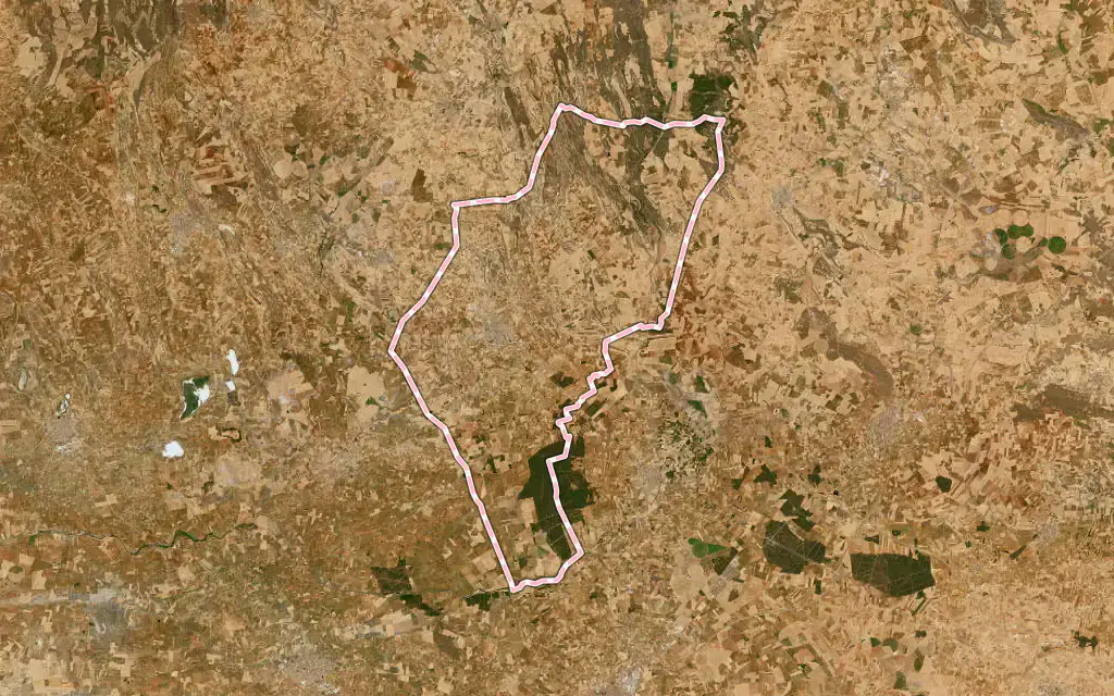 Vista satélite de Las Pedroñeras con su contorno administrativo