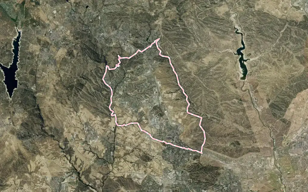 Vista satélite de Las Rozas de Madrid con su contorno administrativo