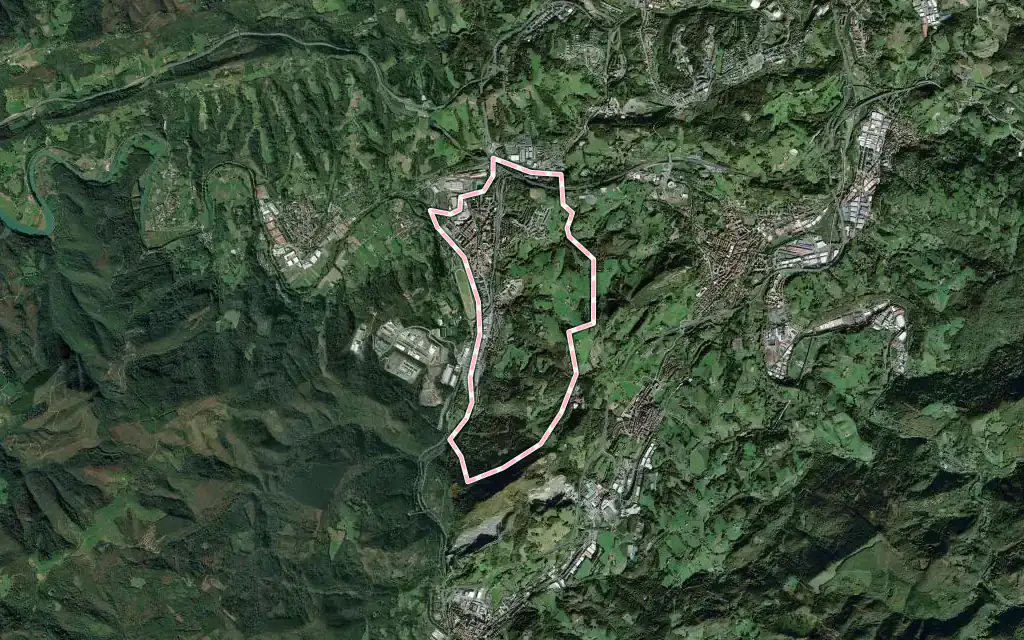 Vista satélite de Lasarte-Oria con su contorno administrativo