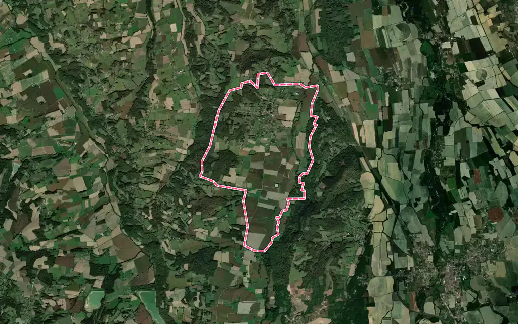 Vue satellite de Lascazères avec ses contours administratifs