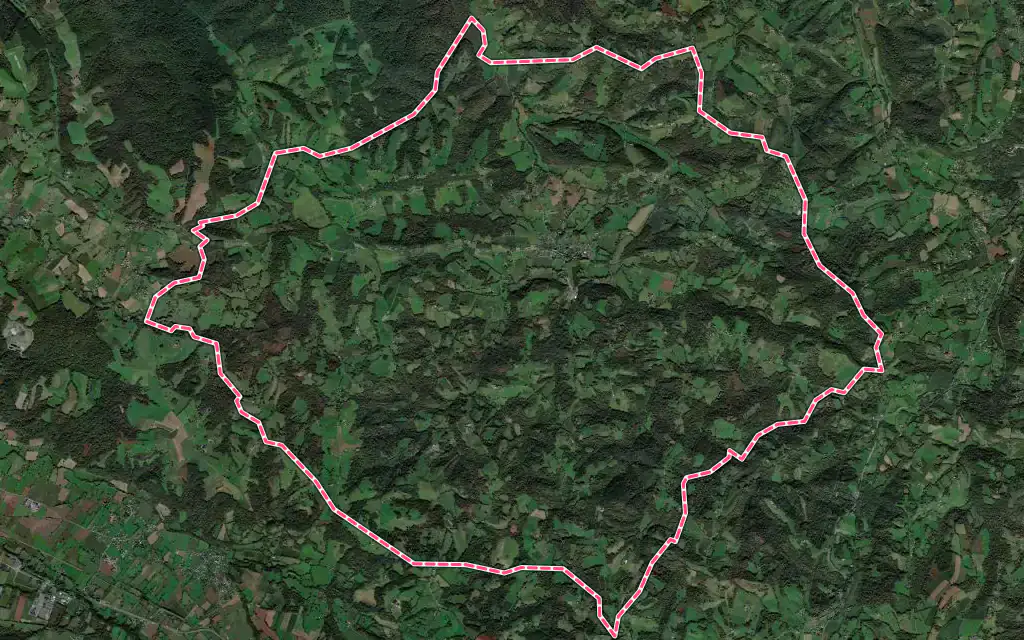 Vue satellite de Lasseube avec ses contours administratifs