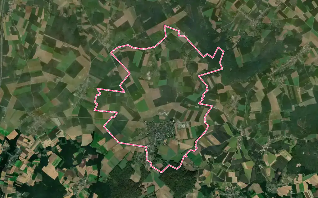 Vue satellite de Lassigny avec ses contours administratifs