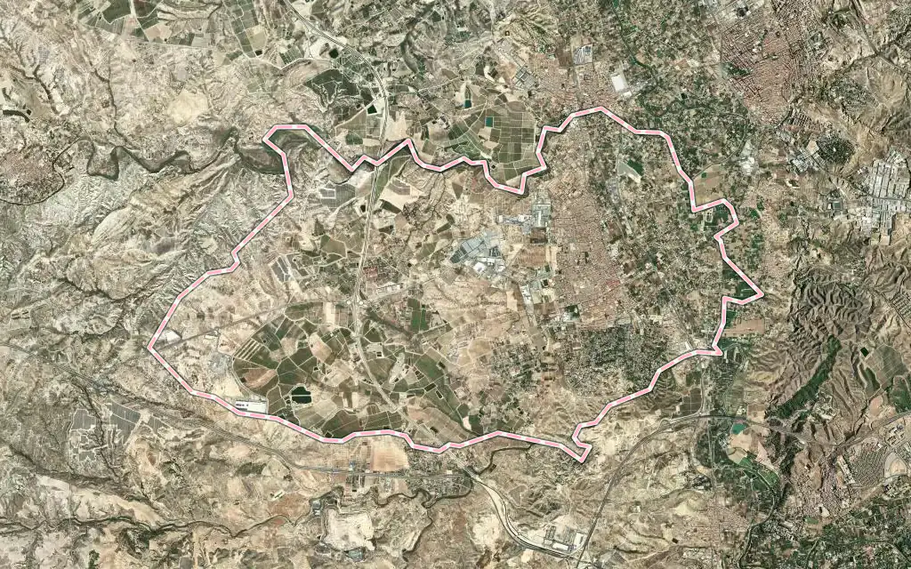 Vista satélite de Las Torres de Cotillas con su contorno administrativo