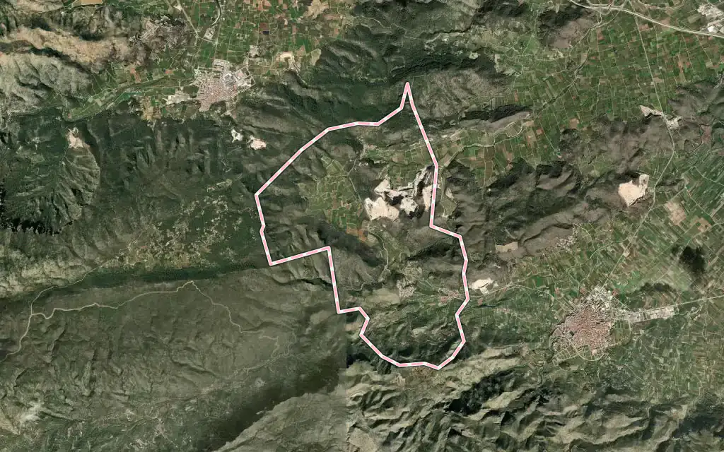 Vista satélite de l'Atzúbia con su contorno administrativo