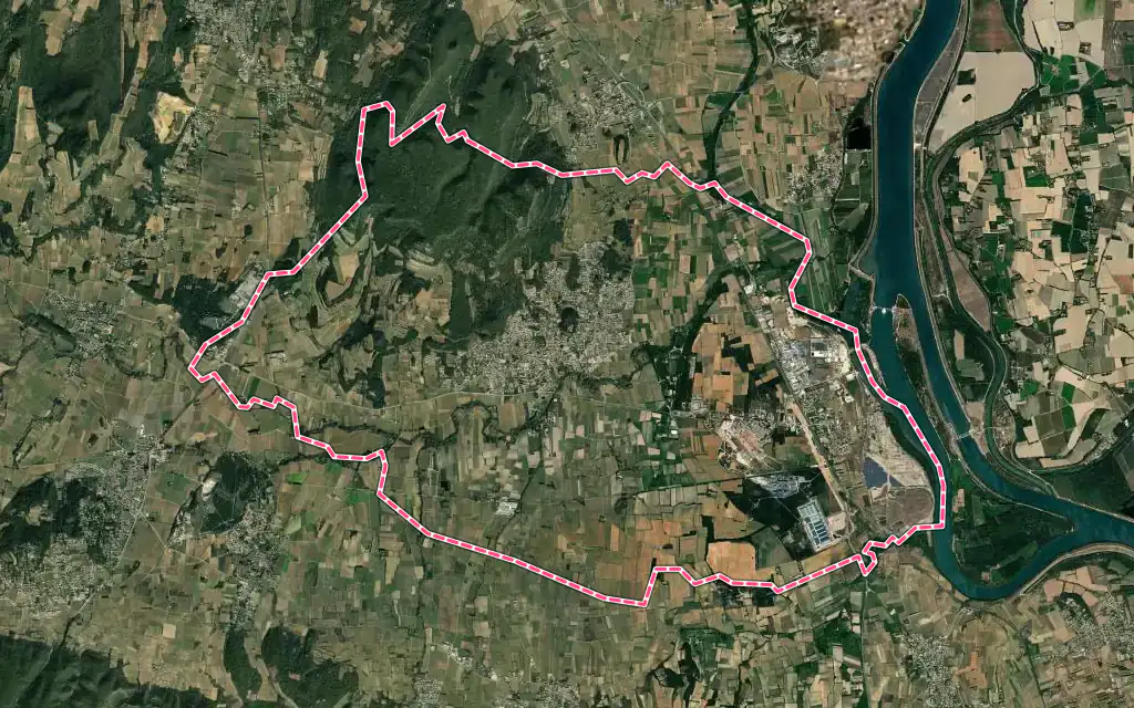 Vue satellite de Laudun-l'Ardoise avec ses contours administratifs