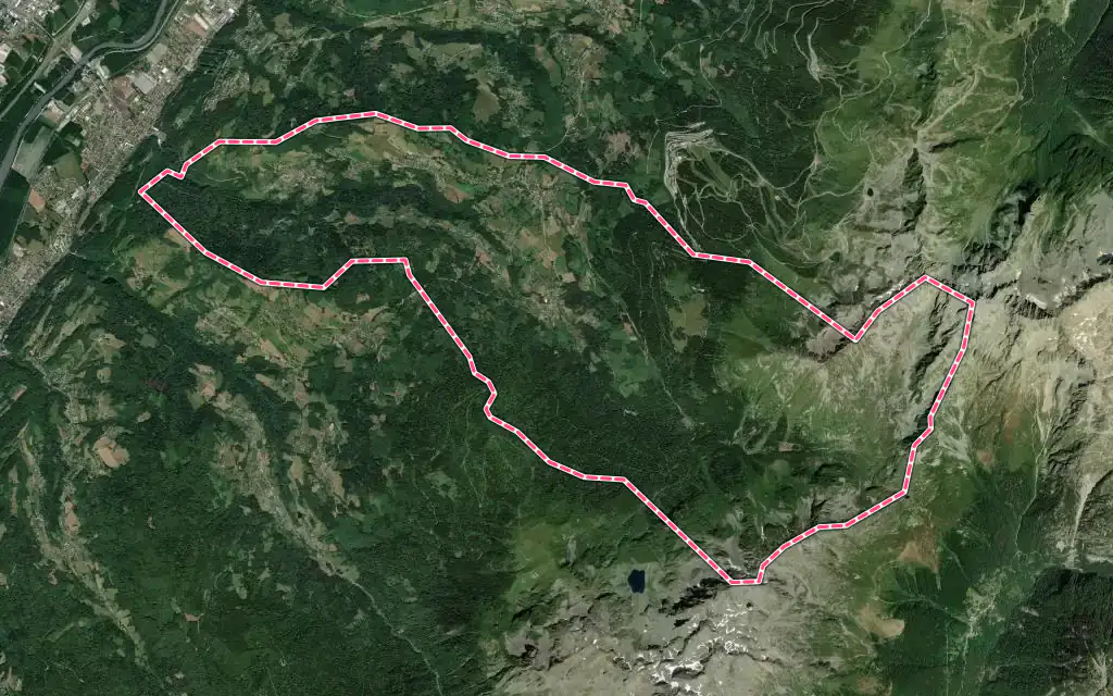 Vue satellite de Laval-en-Belledonne avec ses contours administratifs